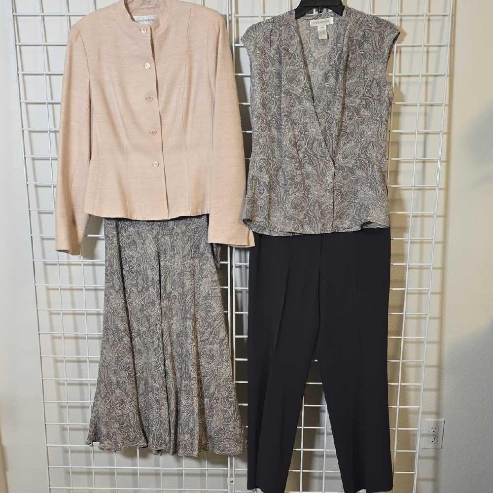 Jones New York Blush Silk Jacket with Paisley Skirt, Pants and Top Set Size 8/6
